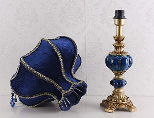 Blue Fabric Lampshade Resin Lamp, 13 in W, 21.6 in H W36896