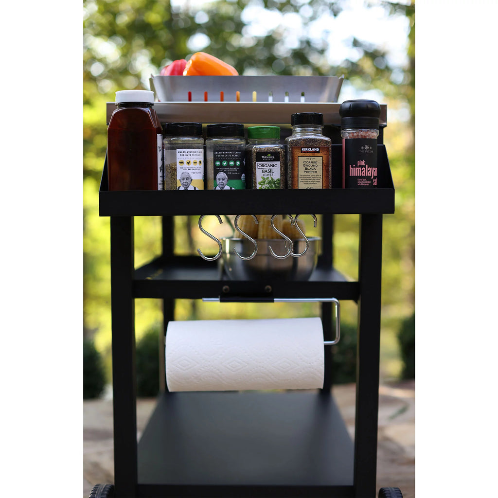 Three-Shelf Stainless Steel Outdoor Dining Cart Table on Wheels P687