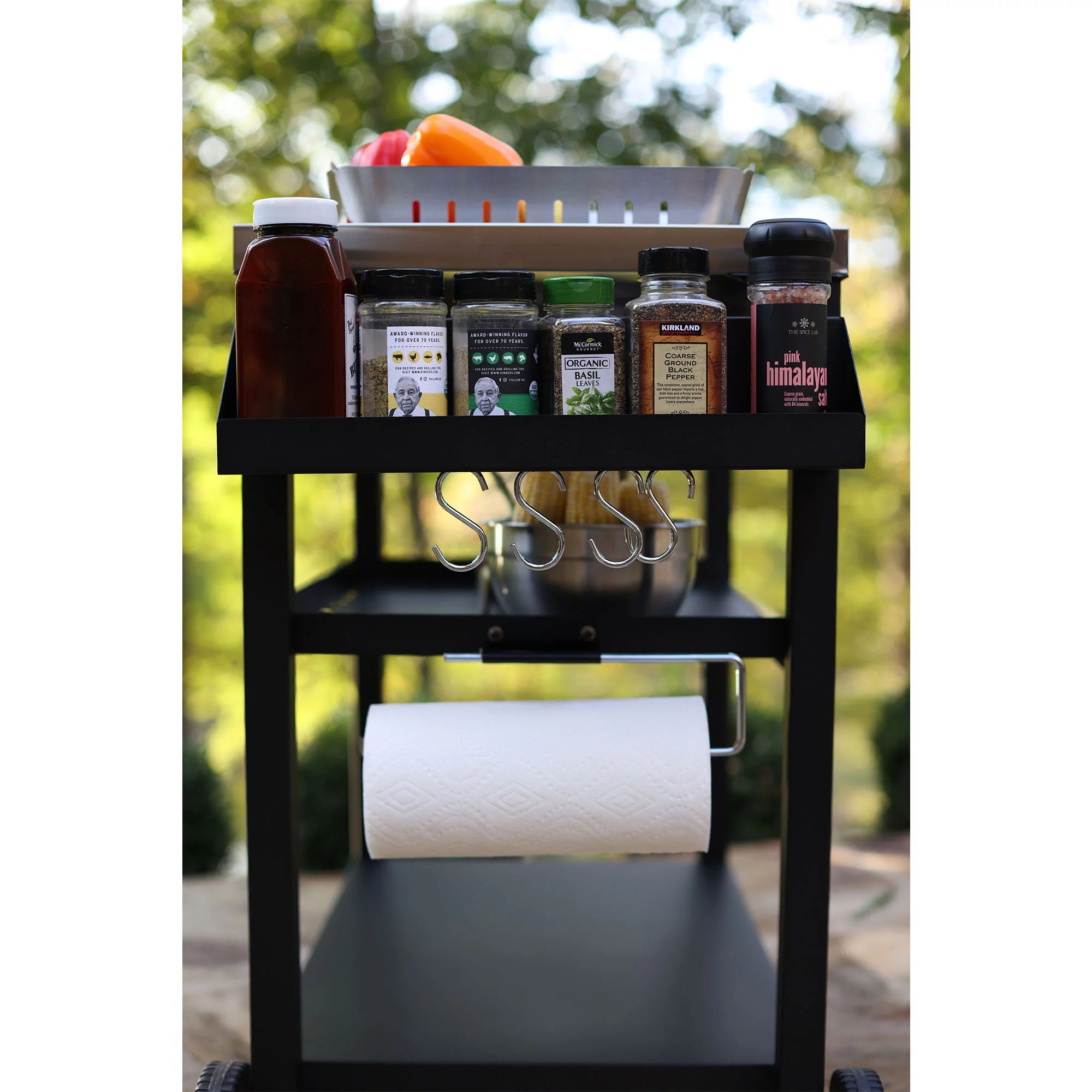 Three-Shelf Stainless Steel Outdoor Dining Cart Table on Wheels P687