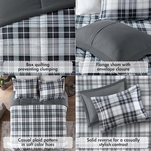 Black King 3 Piece Plaid Comforter Set F482