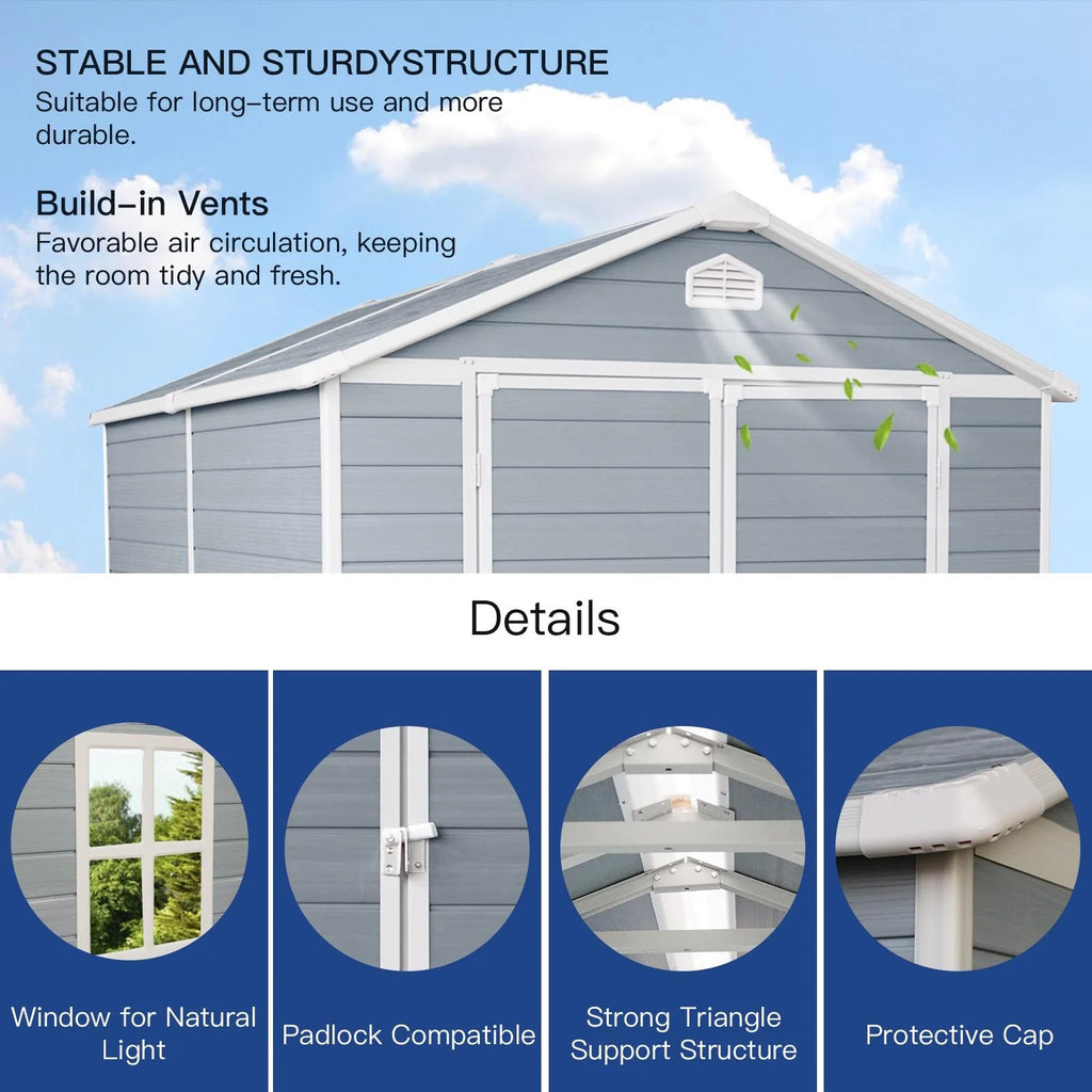 Gray 8' x 6' Outdoor Resin Storage Shed with Lockable Door A73292