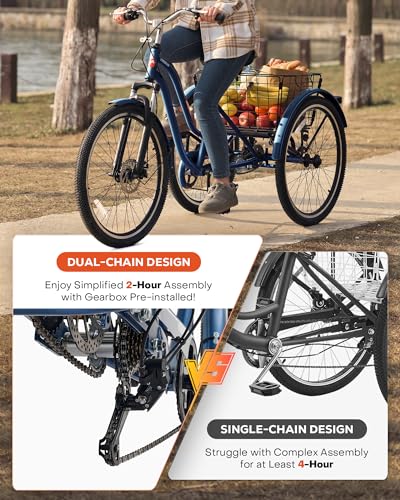 24 26 Inch 7 Speed Adult Tricycle with Front Suspension and Removable Basket R53424