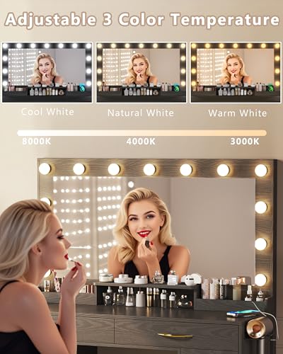 White Vanity Desk with Lights and Large Mirror Q911