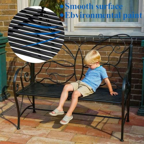 Black Cast Iron Metal Outdoor Bench with Armrests W314