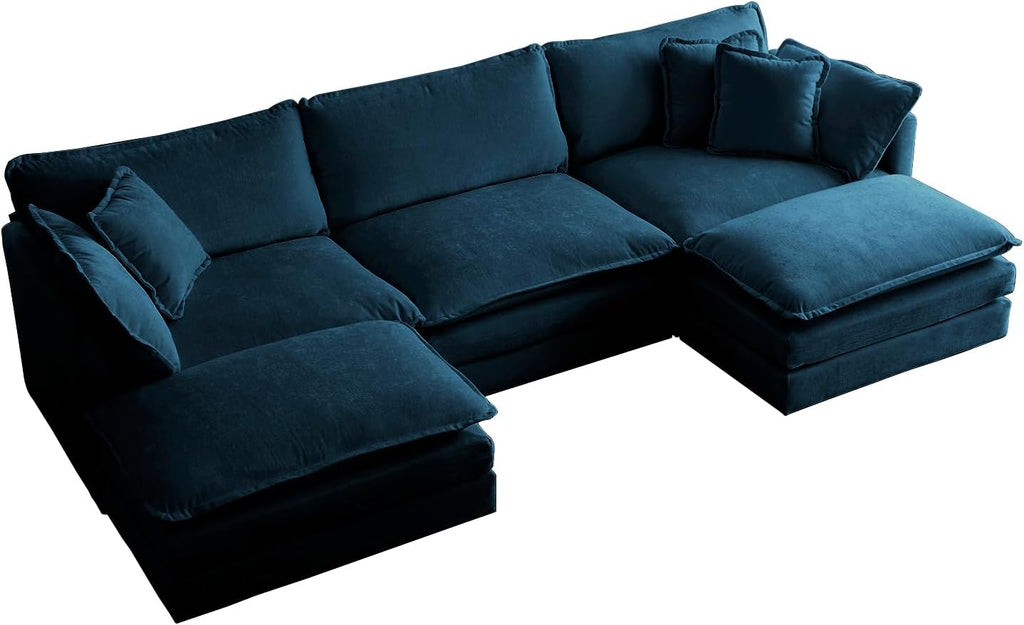U Shaped Convertible Modular Sectional Sofa with Movable Ottomans, 5-Seater Deep Seat Chenille Upholstered Sleeper Sofa Y222