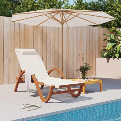 White Textilene and Solid Wood Poplar Sun Lounger K159