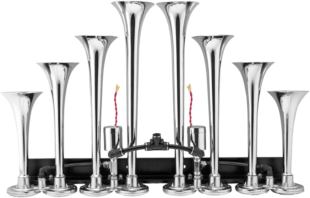 Train Horn Kit with Dual 200psi Air Compressor, 5 Gallon Tank, 8 Trumpets B388497