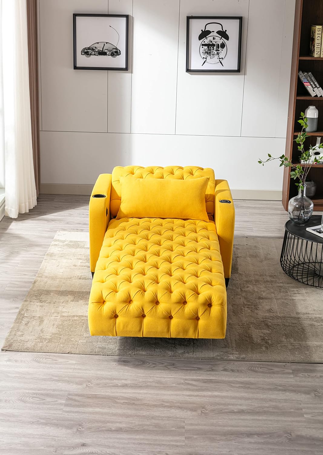 Yellow Button Tufted Single Sofa Bed with Pillow S6806