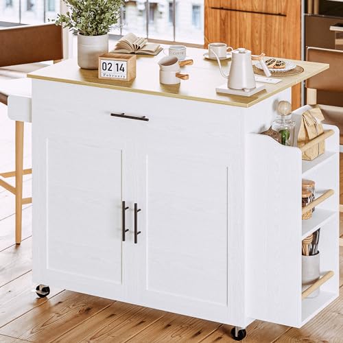 Black Rolling Kitchen Island with Storage and Drop Leaf O127450