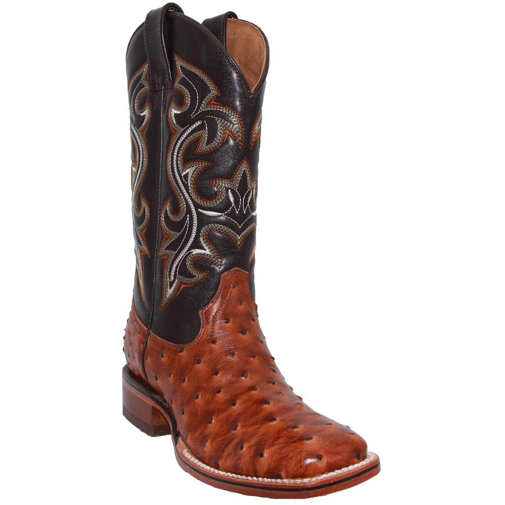Men’s Genuine Leather Ostrich Print Square Toe Cowboy Boots L714