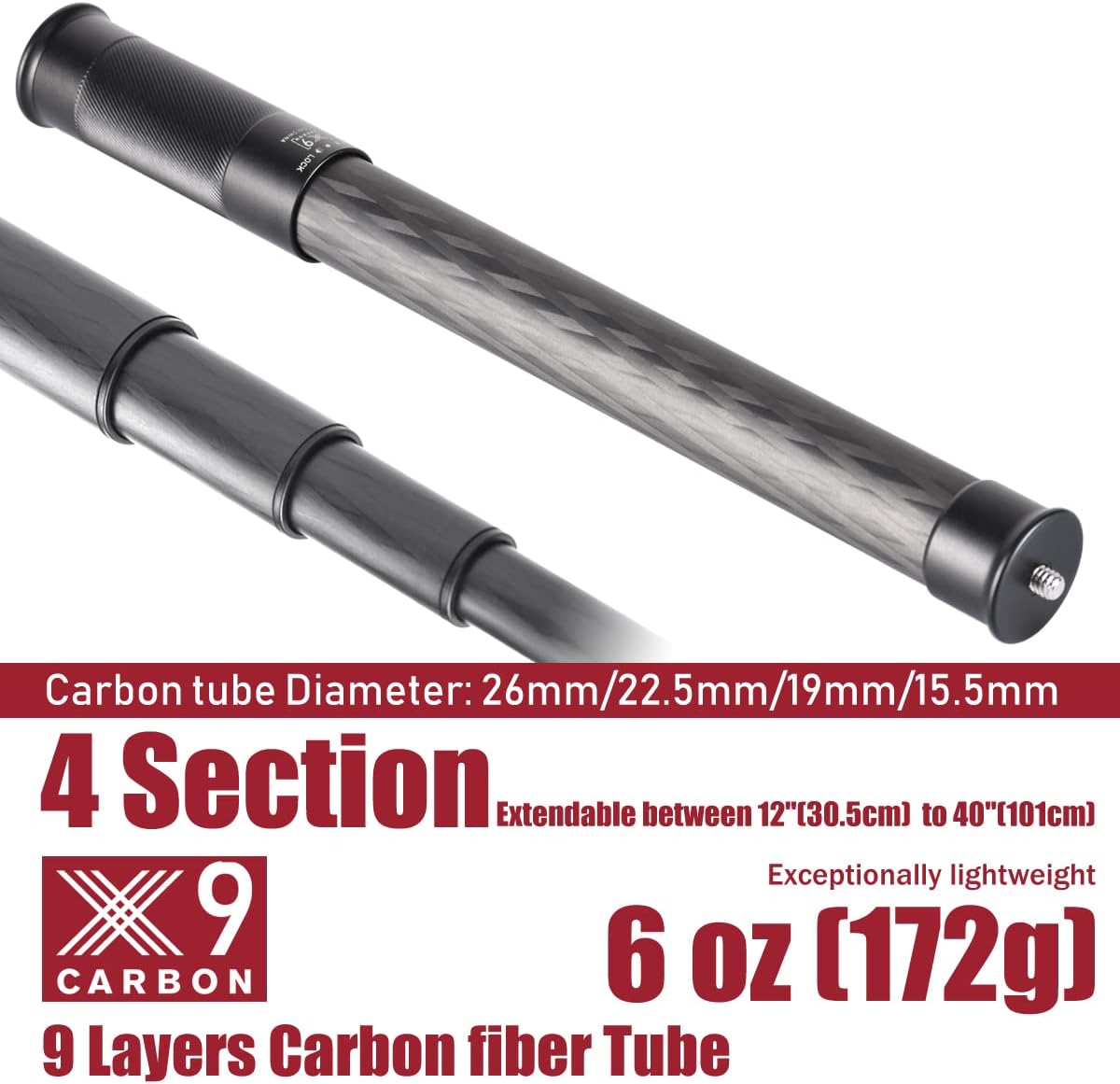 4 Section Carbon Fiber Extension Pole with 1/4 Screw Mount J347391