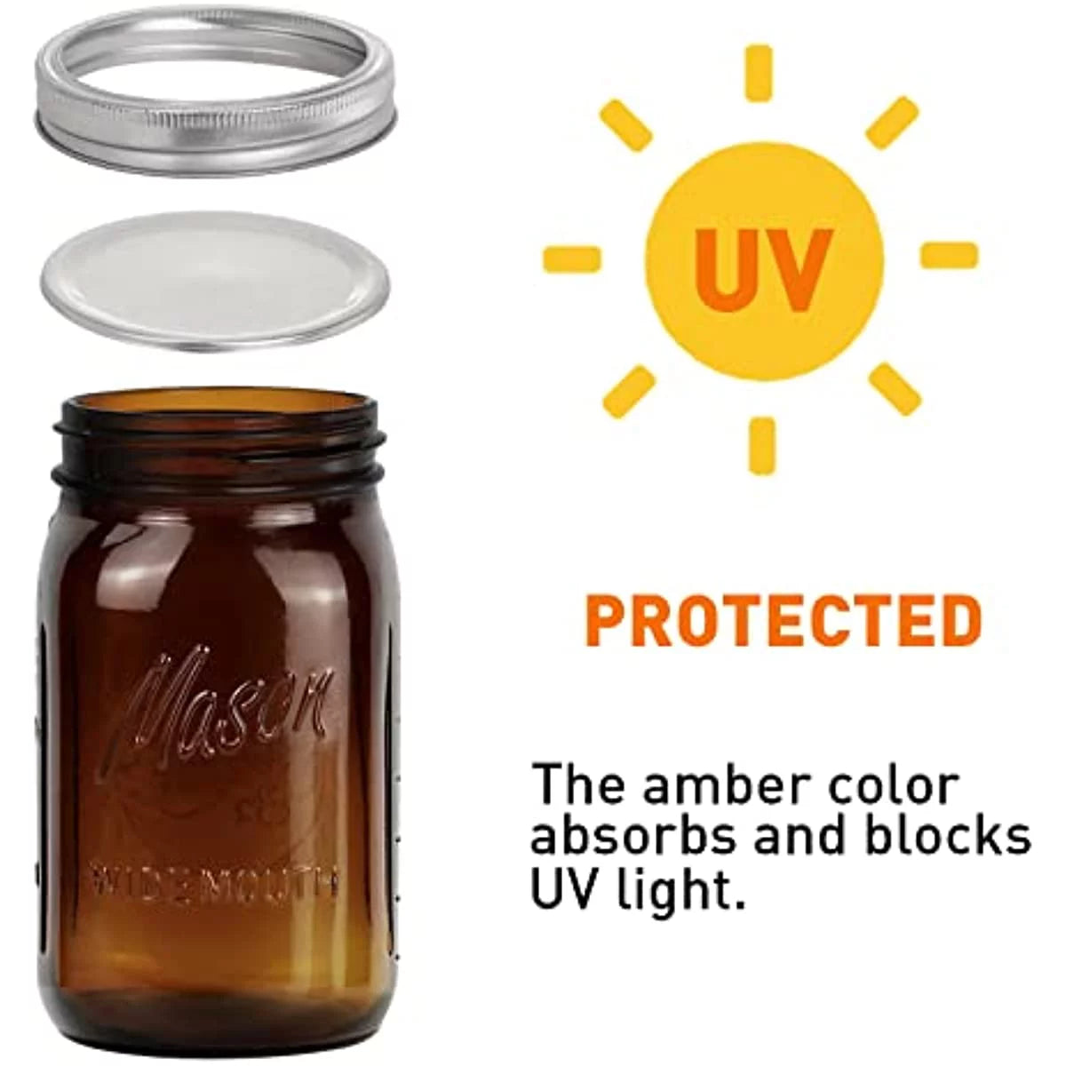 4 Pack 32Oz Amber Wide Mouth Glass Mason Jars with Airtight Lids and Bands N2890