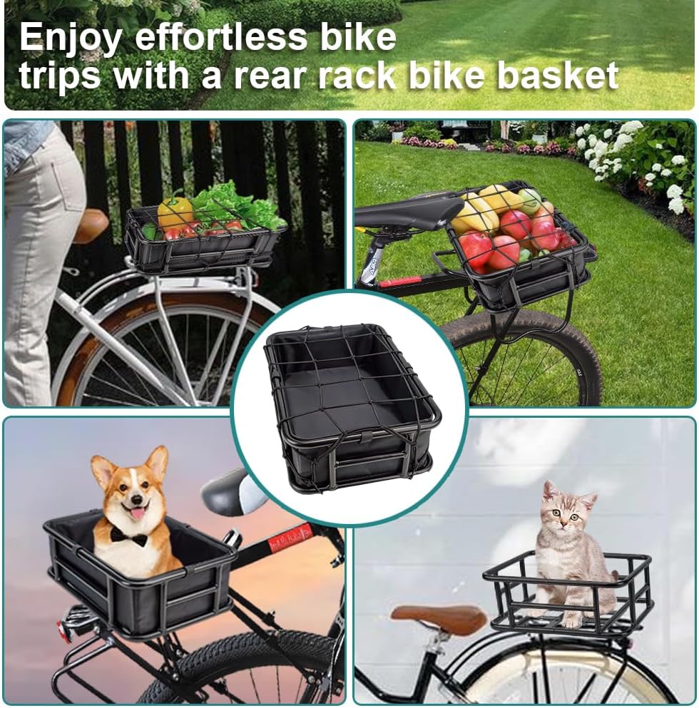 Large Rear Removable Metal Bicycle Basket with Black Liner E860