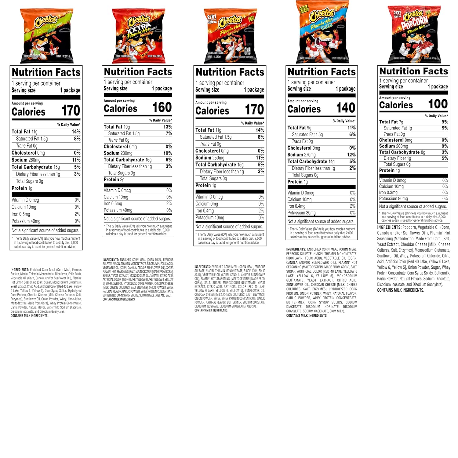 Cheese Flavored Snacks, Flamin' Hot Mix Variety Pack (Pack of 40) X508