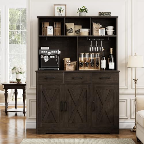 Rustic Brown Buffet Cabinet with Hutch and 3 Drawers M90701
