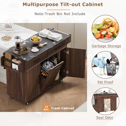 Walnut Brown Rolling Kitchen Island with Drop Leaf H208823