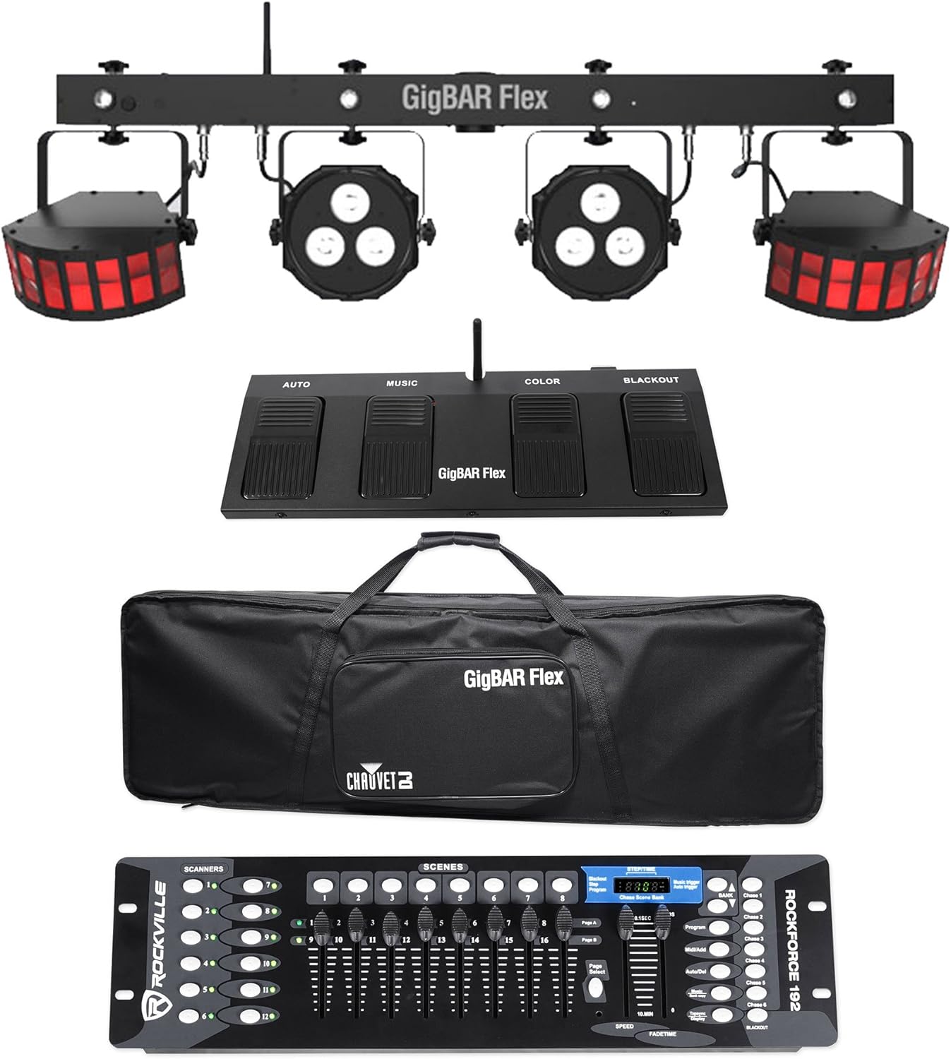 GigBAR Flex Lighting System with Derby Par Lights Footswitch Controller D899197