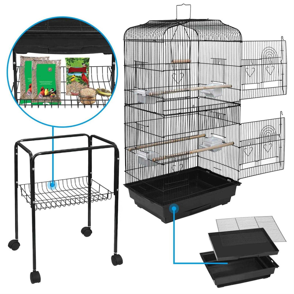 59'' Wrought Iron Bird Cage with Rolling Stand I782