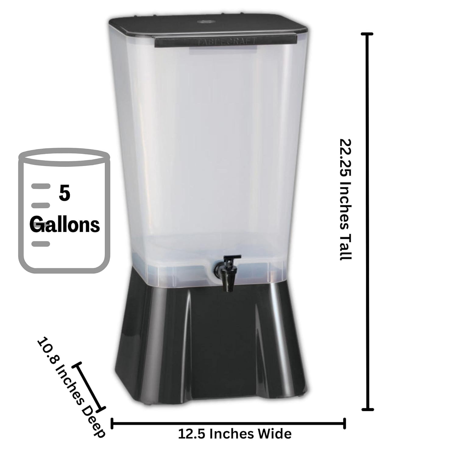 Black 5-Gallon Polypropylene Plastic Beverage Dispenser E62453