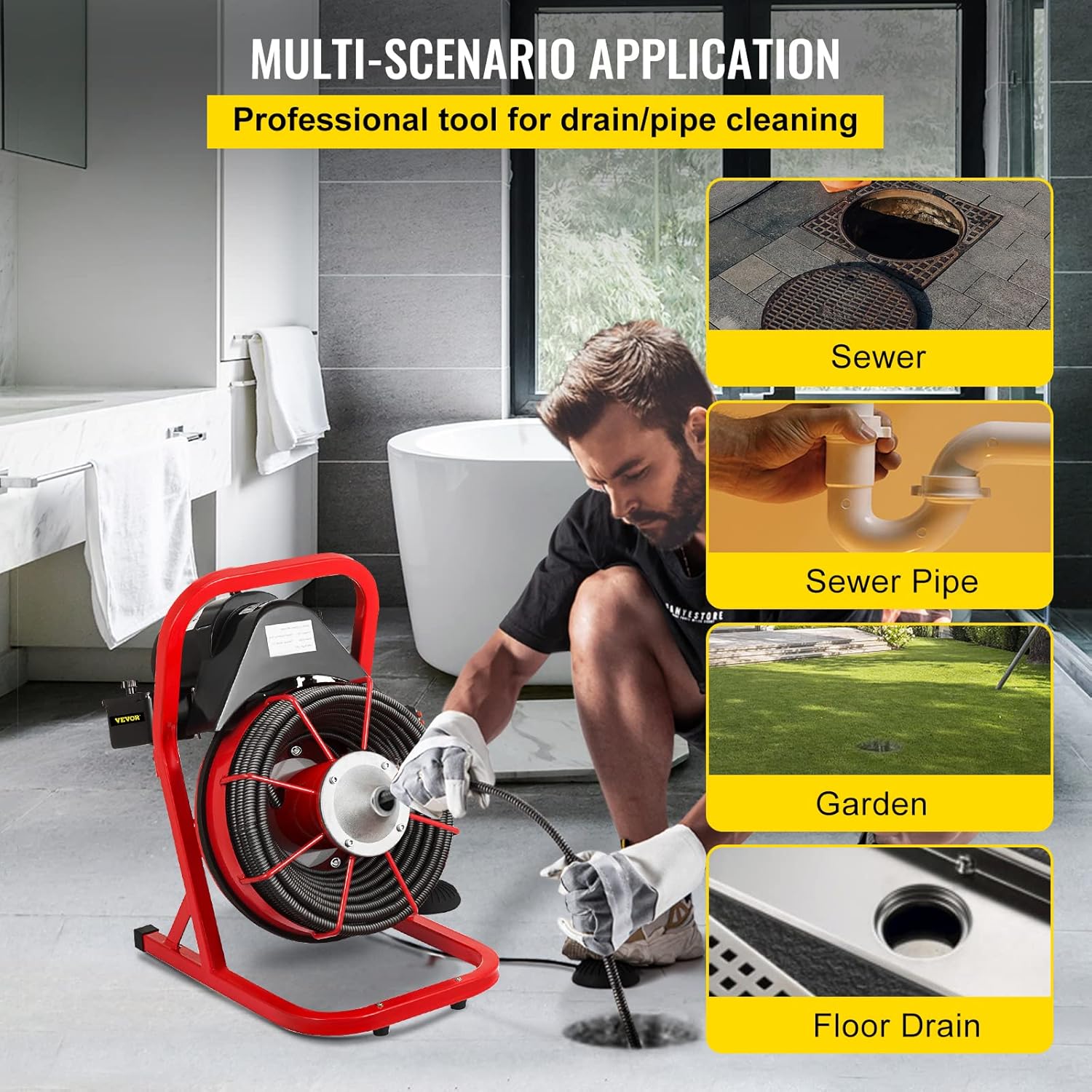50 Ft x 1/2 Inch Drain Cleaning Machine with 4 Cutters E540