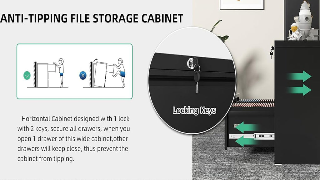 Black 3 Drawer Metal Lateral File Cabinet V964