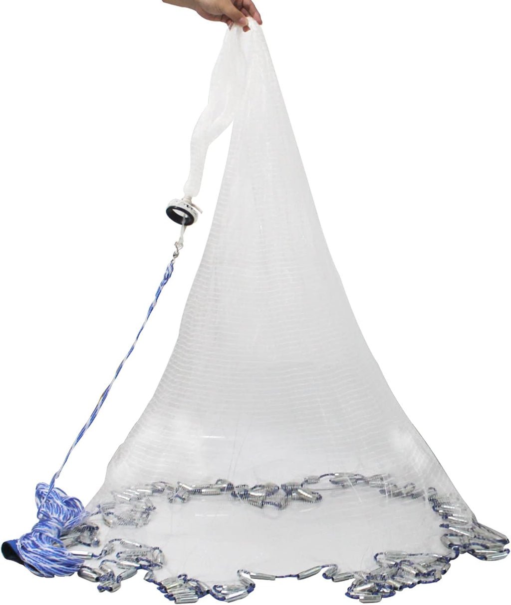 American Saltwater Fishing Cast Nets, 4Ft 6Ft 8Ft 10Ft 12Ft Radius, Stainless Steel Round Weights, 3/8 in Mesh Size Z276435