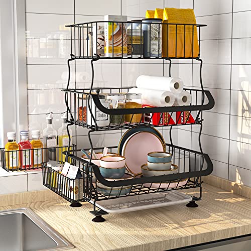 5 Tier Stackable Metal Wire Basket Cart with Rolling Wheels W399521