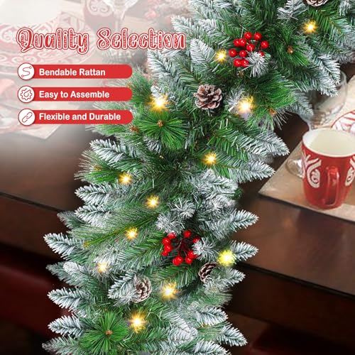 9FT Flocked Pre-Lit Artificial Garland with 30 LED Lights F904941