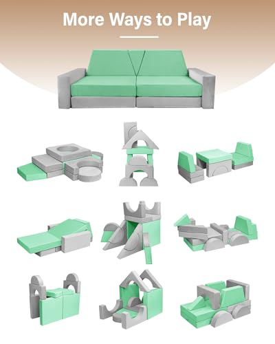 15pcs Modular Kids Play Couch Convertible Foam Sofa Gray E2151
