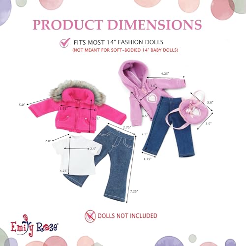 14.5-Inch 6-PC Fashion Doll Clothes & Accessory Set with Faux Fur Coat, Hoodie, Backpack and 2 Pairs of Jeans I21671