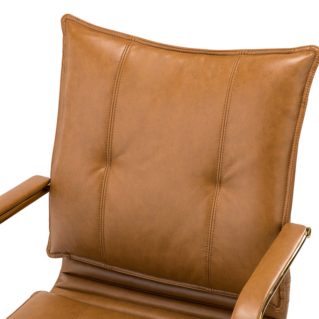 Camel Vegan Leather Task Chair with Tufted Mid Back Armrest Swivel Adjustable F784