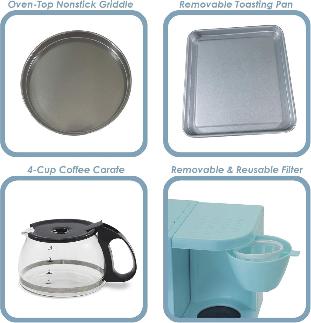 Aqua 3-in-1 Breakfast Maker Station with 4 Cup Coffeemaker and Toaster Oven E278