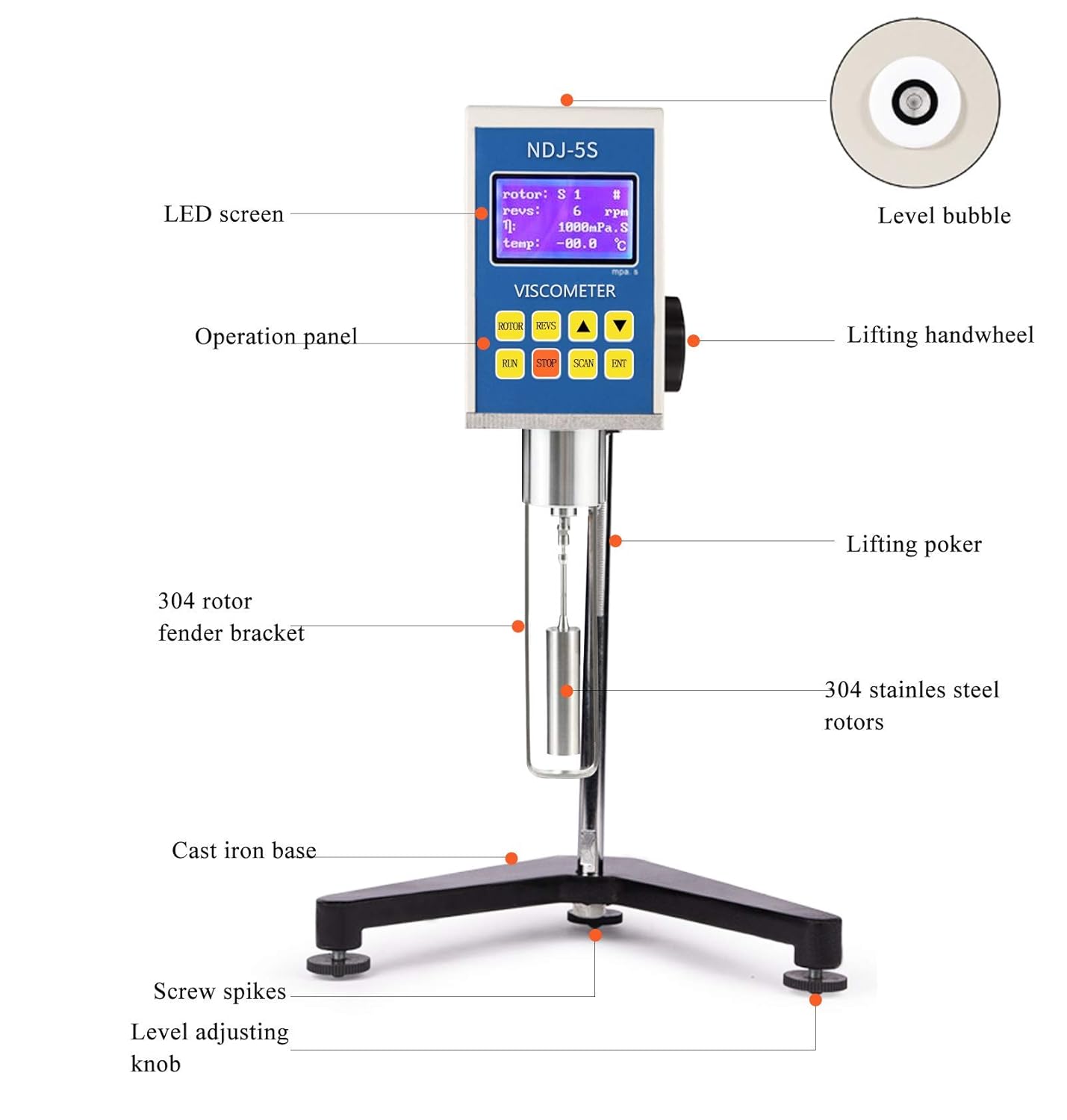 Digital Rotary Viscometer with Temp. Probe 10-6,000,000 mPa.s ±3% 110V A159463