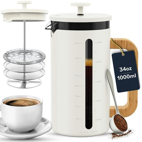 34 oz French Press Coffee Maker with Bamboo Wood Handle Borosilicate Glass K140