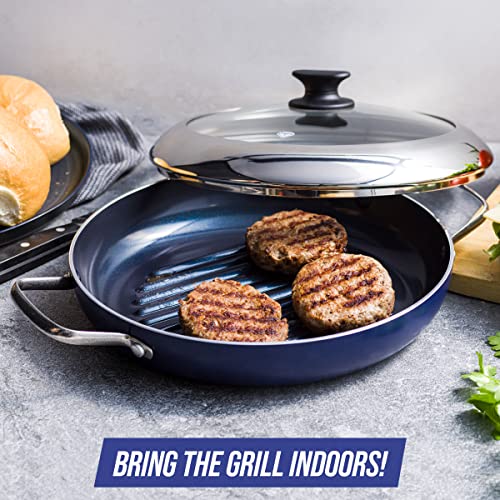 Blue Diamond Diamond Infused Ceramic Nonstick 11" Grill Genie Pan with Lid U212