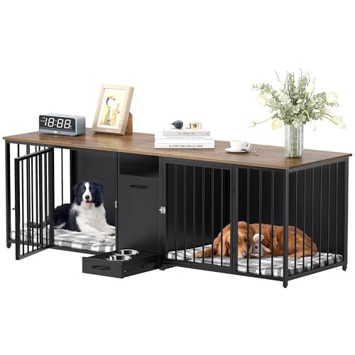 Black Double Dog Kennel Furniture with Divider K888