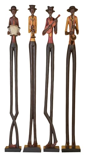 Set of 4 Polystone Decorative Sculptures with Black Base Stand, Brown V550965