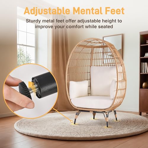 Ivory Oversized PE Wicker Egg Chair with 4 Cushions S9768