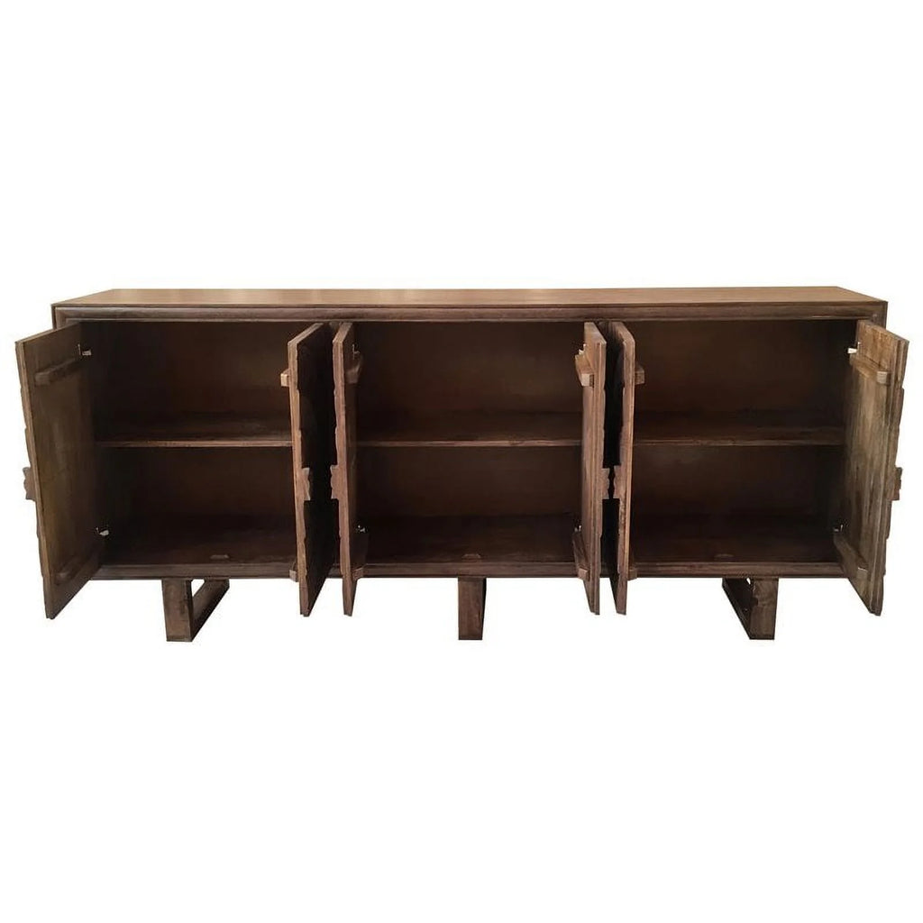 Solid Wood Cabinet with 6 Doors in Brown Finish F61458