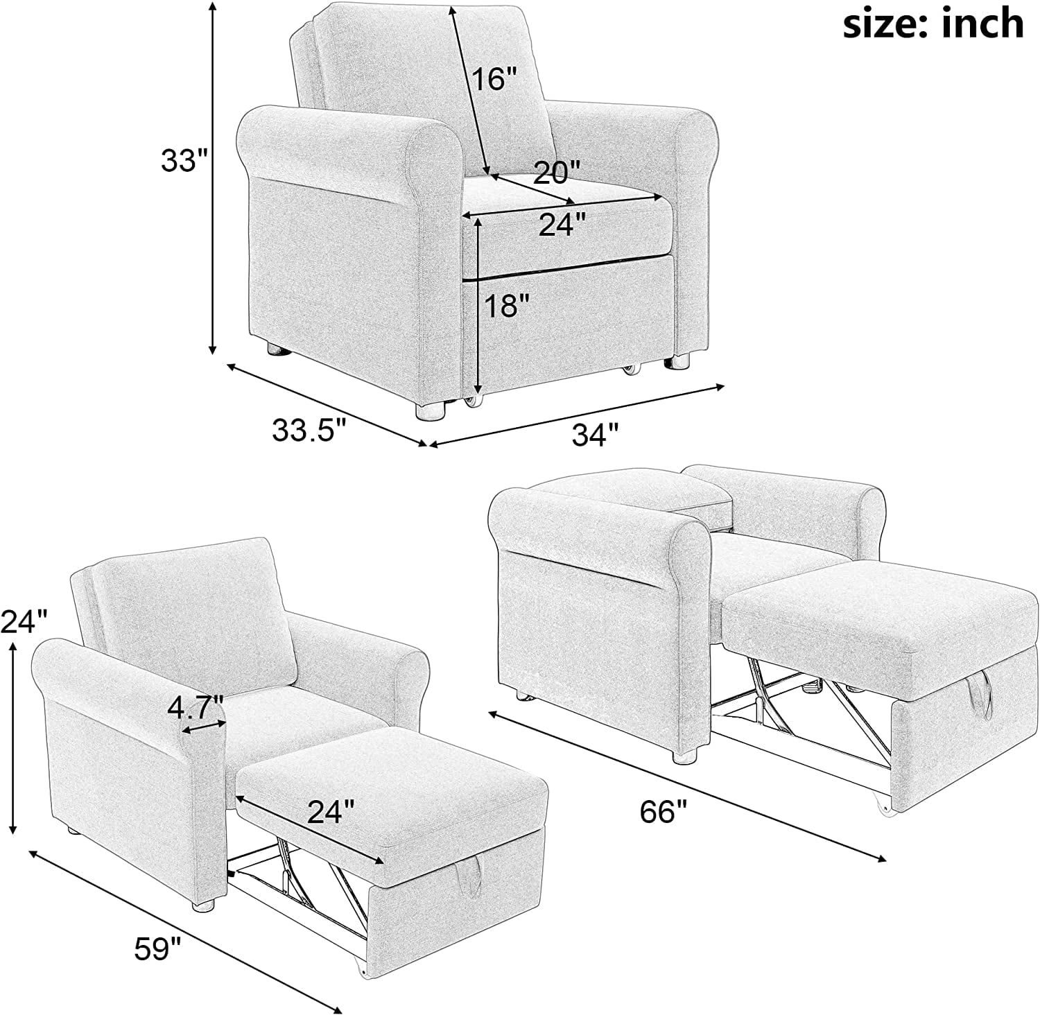 Dark Blue 3-In-1 Single Sofa Bed R758339