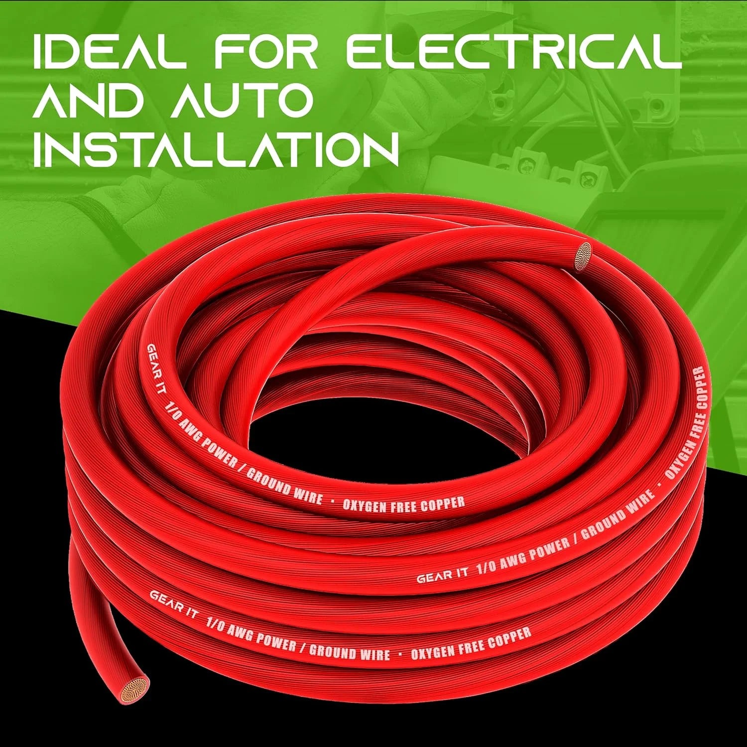 1/0 Gauge Oxygen Free Copper OFC 25ft Red Translucent Primary Automotive Wire P535