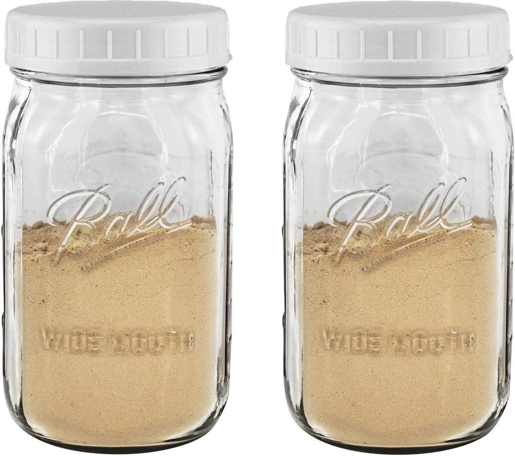 Clear Glass Mason Canning Jar with White Plastic Lids Set of 2, Wide Mouth Caps B172930