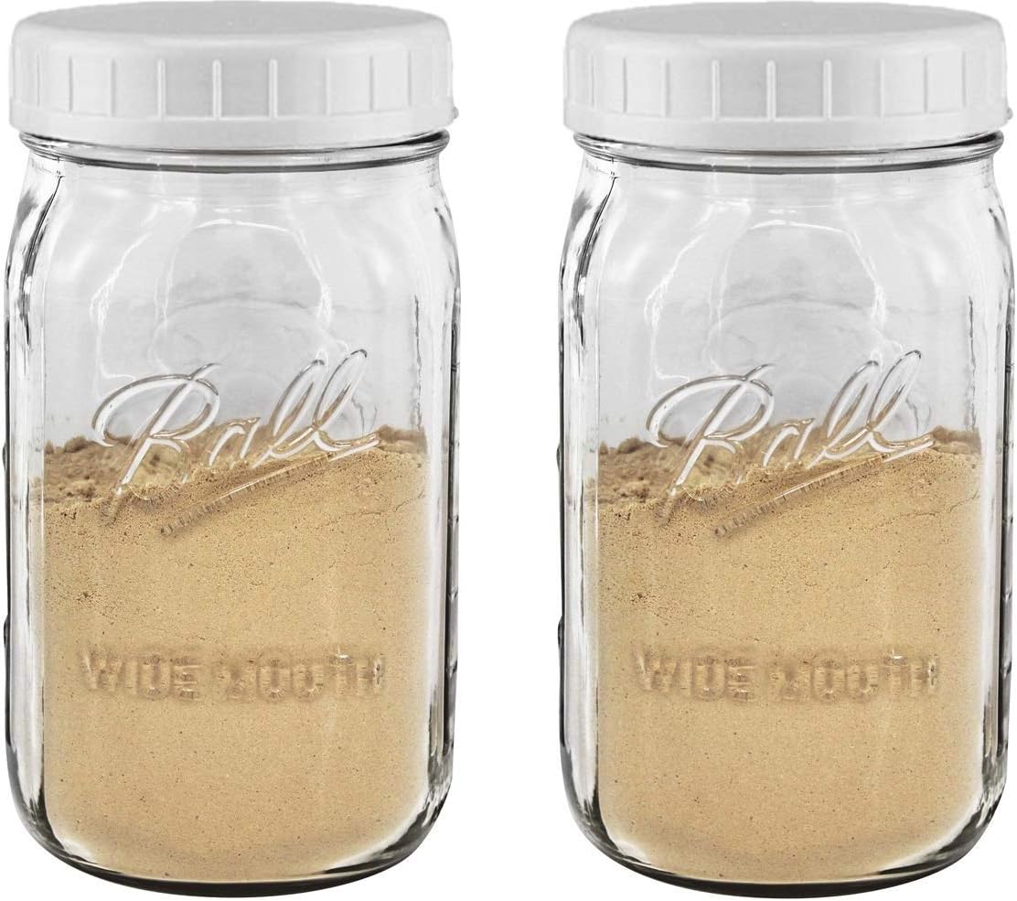 Clear Glass Mason Canning Jar with White Plastic Lids Set of 2, Wide Mouth Caps B172930