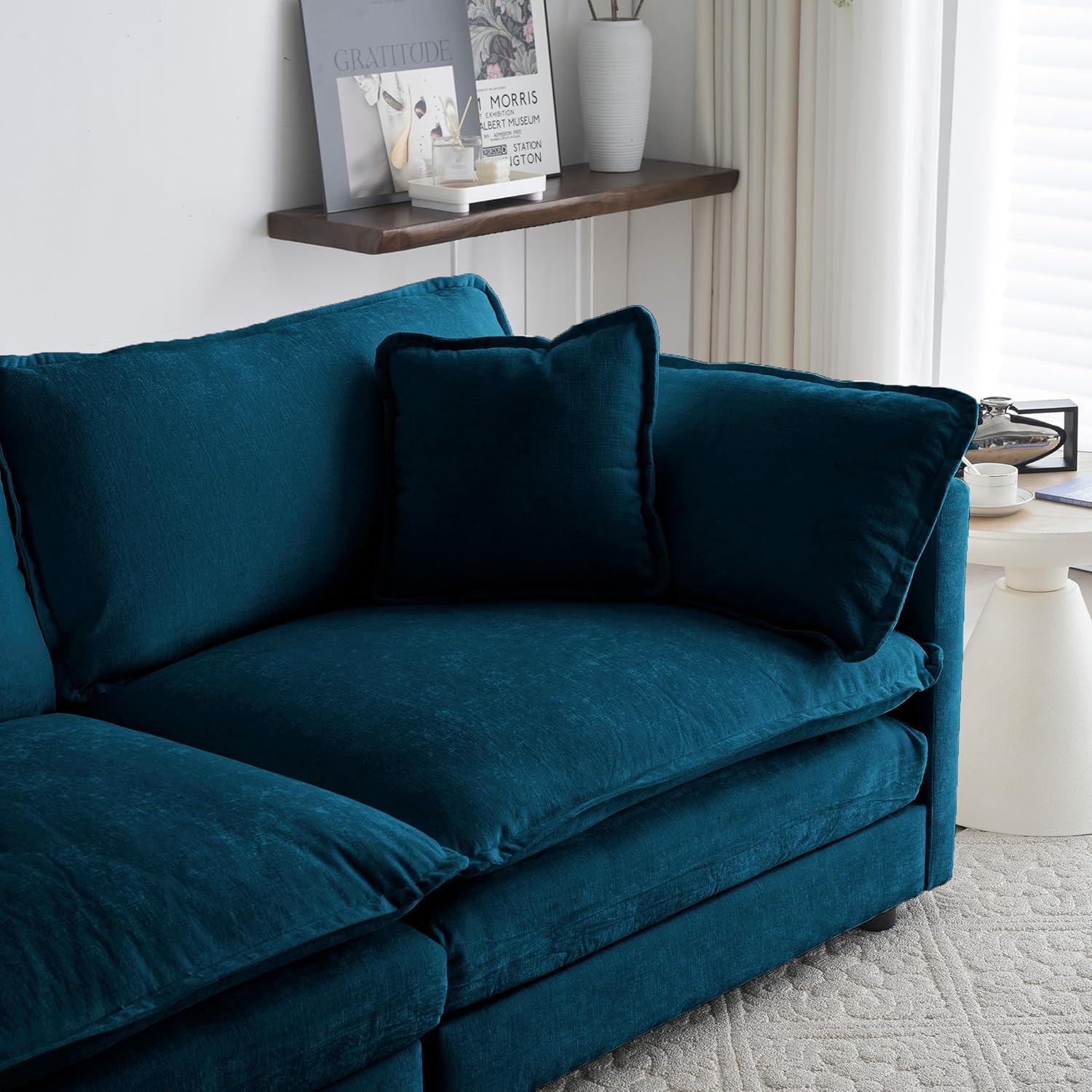 U Shaped Convertible Modular Sectional Sofa with Movable Ottomans, 5-Seater Deep Seat Chenille Upholstered Sleeper Sofa Y222