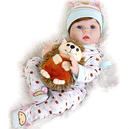 22 Inch Realistic Lifelike Newborn Baby Doll with Teddy Toy and Doll Accessories D3281
