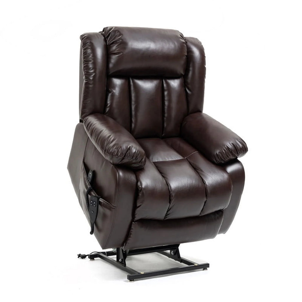 Deep Brown Leather Power Lift Recliner Chair with 8-Point Vibration Massage Lumbar Heating J898624