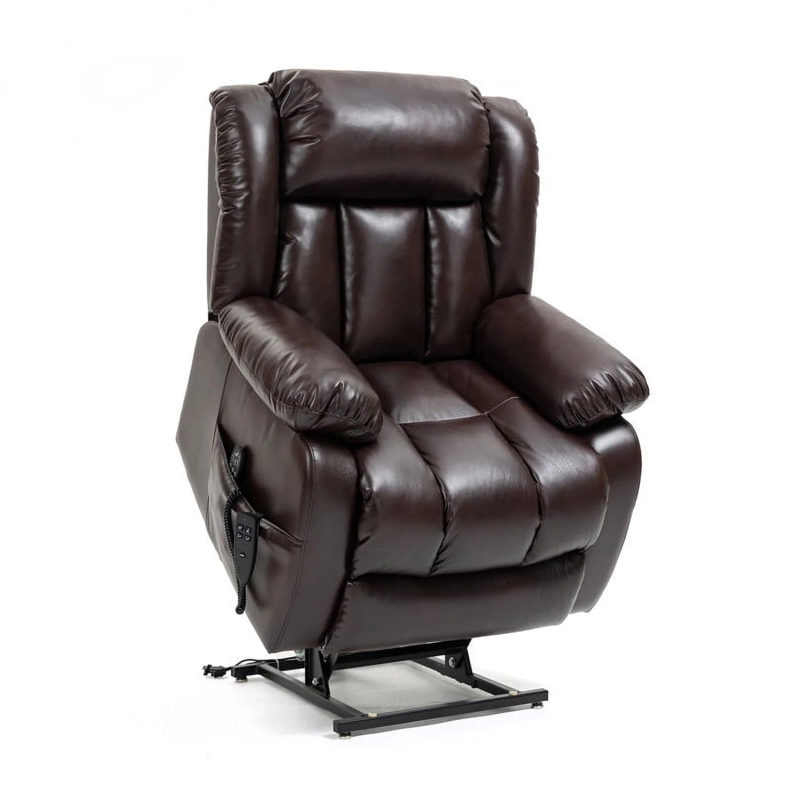 Deep Brown Leather Power Lift Recliner Chair with 8-Point Vibration Massage Lumbar Heating J898624