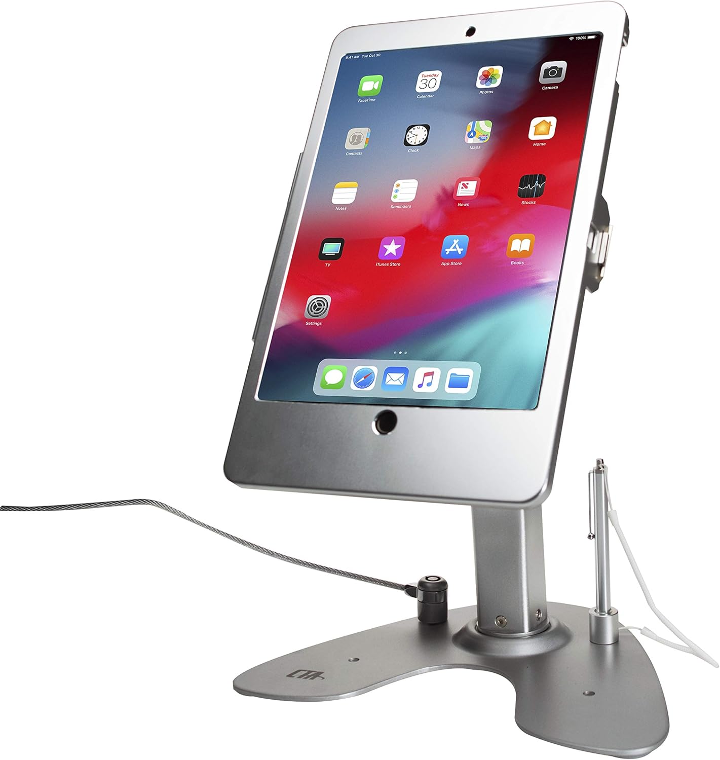 White Dual Kiosk Stand with Locking Case, Cable, Stylus and Tether X4353