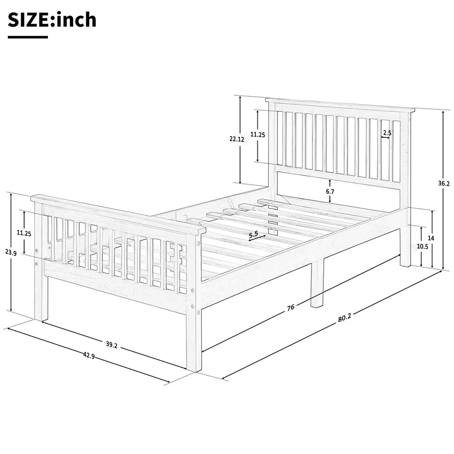 Twin Wood Platform Bed Frame with Headboard and Footboard I5188