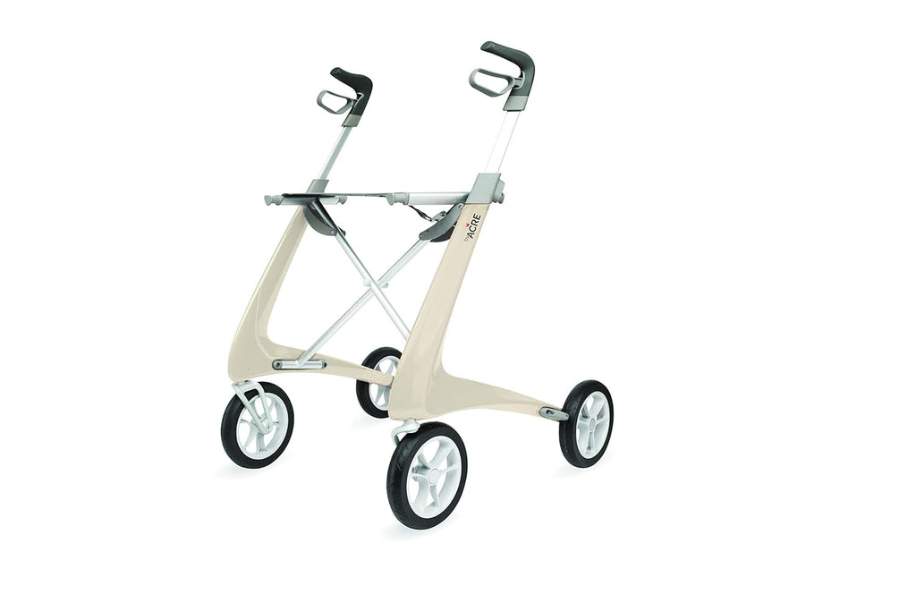 Wide Track Oyster White Rollator Walker with Organizer Bag L679